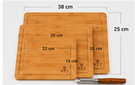 Lot de 3 Planches à Découper en Bambou – 3 Tailles + Accessoire Inclus