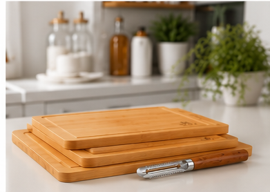 Lot de 3 Planches à Découper en Bambou – 3 Tailles + Accessoire Inclus